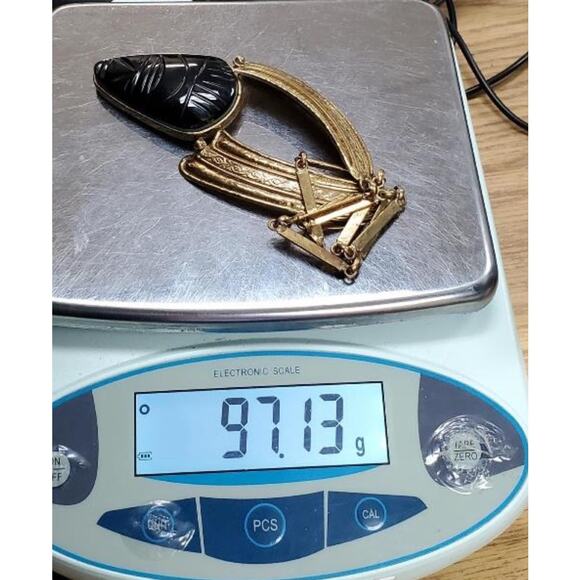 RARE Vintage IXEL Signed Aztec Mexican Necklace & Earrings- Obsidian Protection - Picture 12 of 16